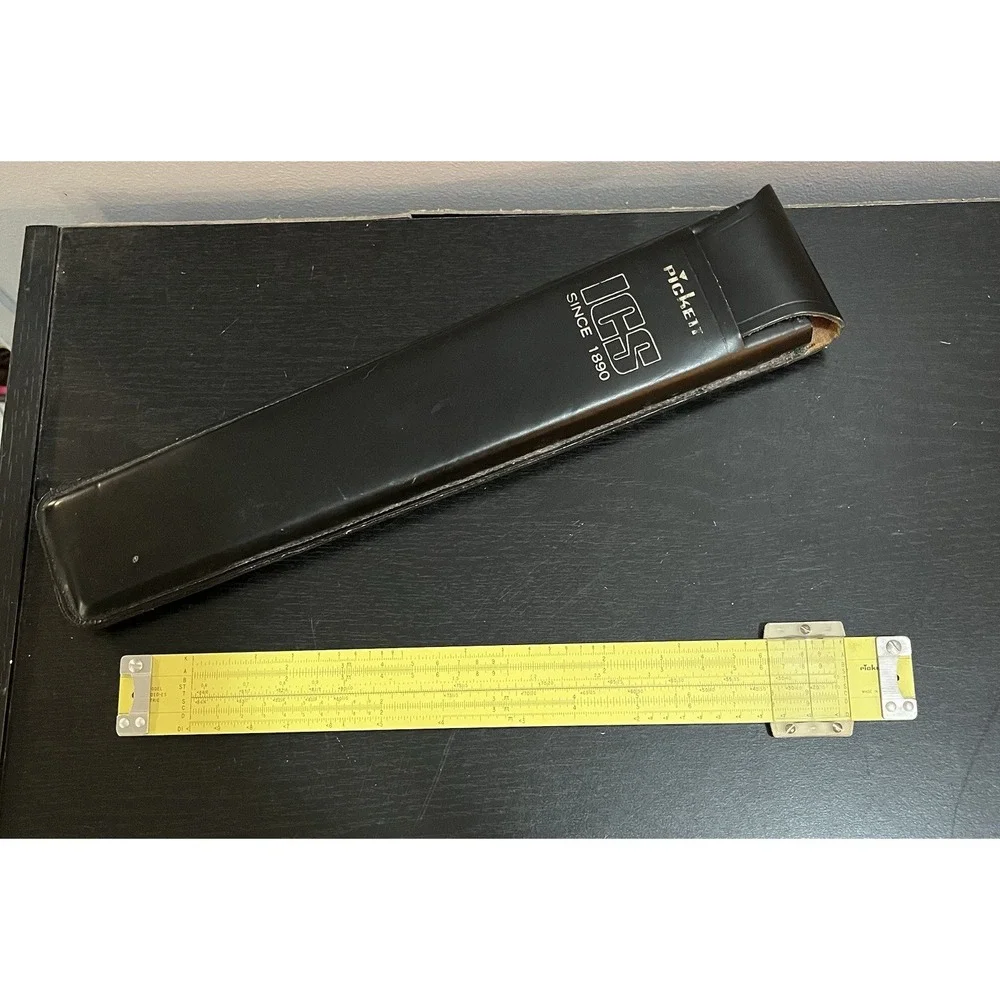 Vintage Pickett N1010-ES TRIG All Metal Slide Rule With Leather Case Made In USA